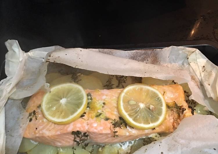 Step-by-Step Guide to Make Speedy Parchment garlic butter with thyme salmon