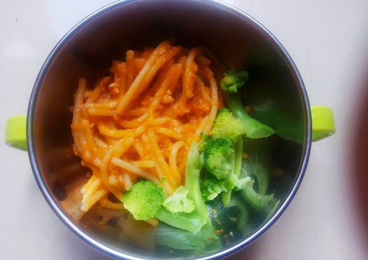 MPASI 9bln Spaghetti saus tomat wortel buncis Ayam