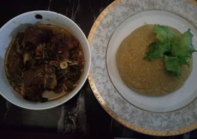 Goatmeat peppersoup with garri