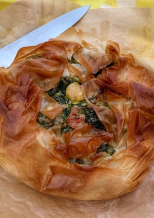 A picture of Phyllo Dough Savory Pie with Spinach.