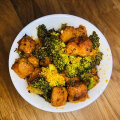A picture of Soya chunks/ nuggets and broccoli fry.