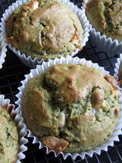A picture of Matcha & White Chocolate Muffins.