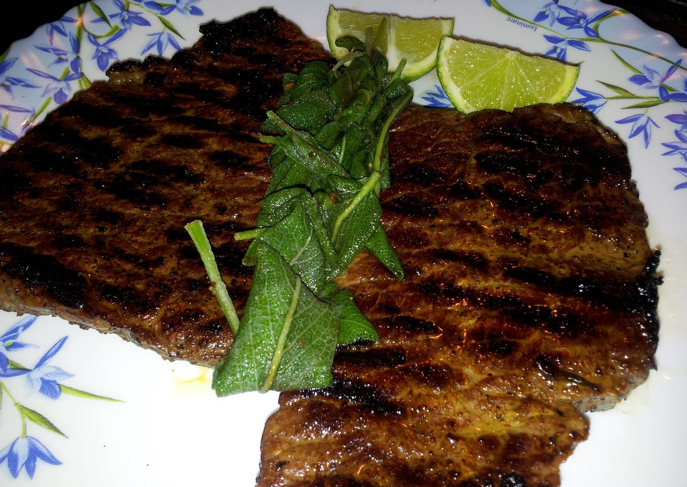 Pan Grilled Beef Steak with Sage leaves
