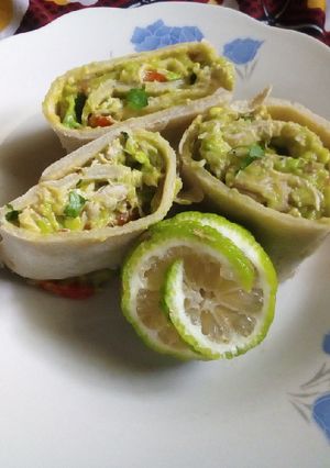 A picture of Chicken avocado salad roll ups.