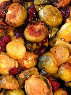 A picture of Vickys Orange & Cranberry Brussel Sprouts, GF DF EF SF NF.