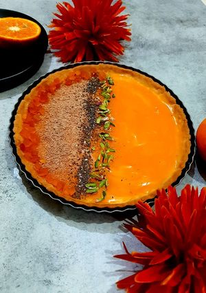 A picture of Orange curd eggless tart.