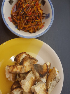 A picture of Roasted yam and ugba.