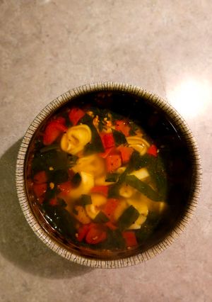 A picture of Spicy Sausage and Cheese Tortellini Soup.