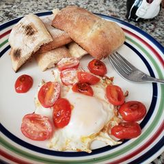 A picture of Egg 🥚 with tomatoes 😋.