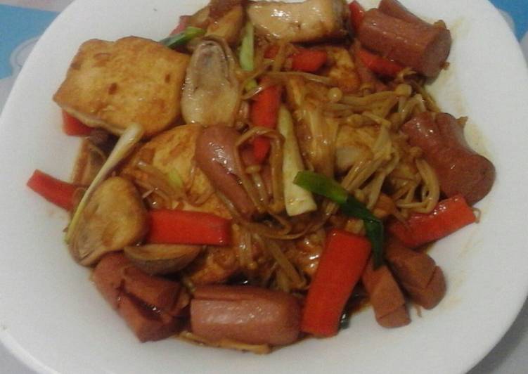 20.Rebus sosis tahu dan jamur #BikinRamadanBerkesan