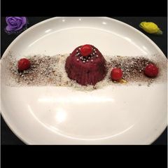 Beetroot gulkand semolina pudding A picture of Beetroot gulkand semolina pudding.