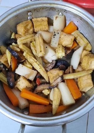 Hình của món Rau củ xào bắp non chay.