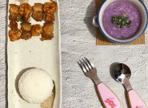 Hình của món Thịt kho tôm-canh khoai tím-ăn dặm.