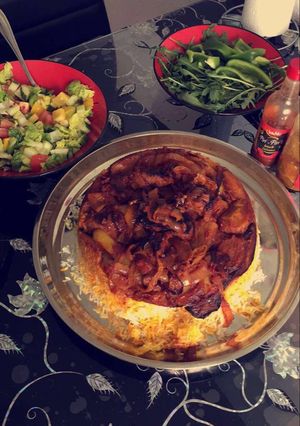 صورة لوصفة مقلوبه بيتنجان وبطاطا
