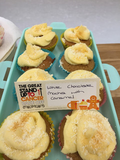 A picture of White chocolate mocha with caramel cupcake.
