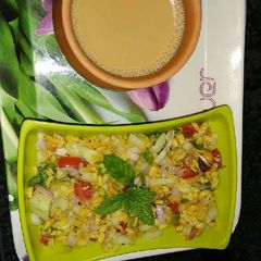 Masala chai with moong daal chat A picture of Masala chai with moong daal chat.