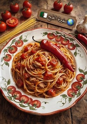 صورة لوصفة باستا🍝حارة🌶️بصلصة الطماطم🍅 و التونه🥫