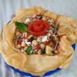 Chana chat in crisp bowl