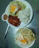 (Eatclean) Cá hồi áp chảo + Bắp cải xào + Trứng gà ốp la