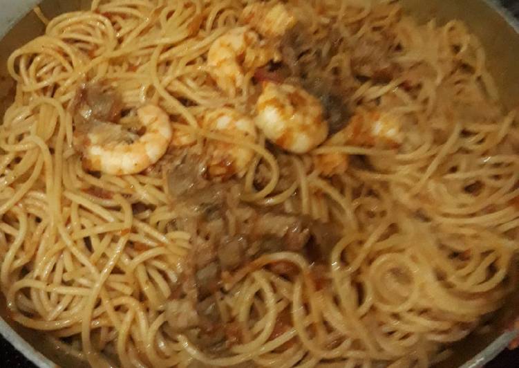 Mì spaghetti tôm thịt 🦐🧡🌱