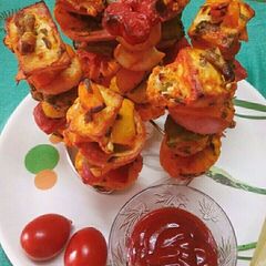 A picture of Grilled paneer and vegetable tikka.