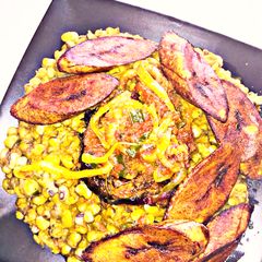 Beans porridge and plantain A picture of Beans porridge and plantain.