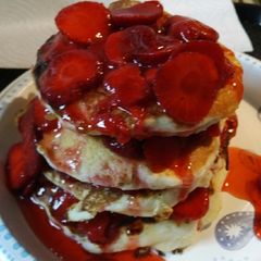 A picture of Old Fashioned fluffy Strawberry Pancakes.