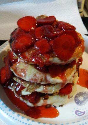 A picture of Old Fashioned fluffy Strawberry Pancakes.