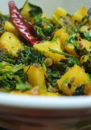 A picture of Methi Aloo Sabzi- Fenugreek Potato Curry.