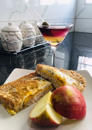 A picture of Egg-in-a-hole plus Cheese.