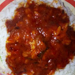 A picture of While rice da stew.