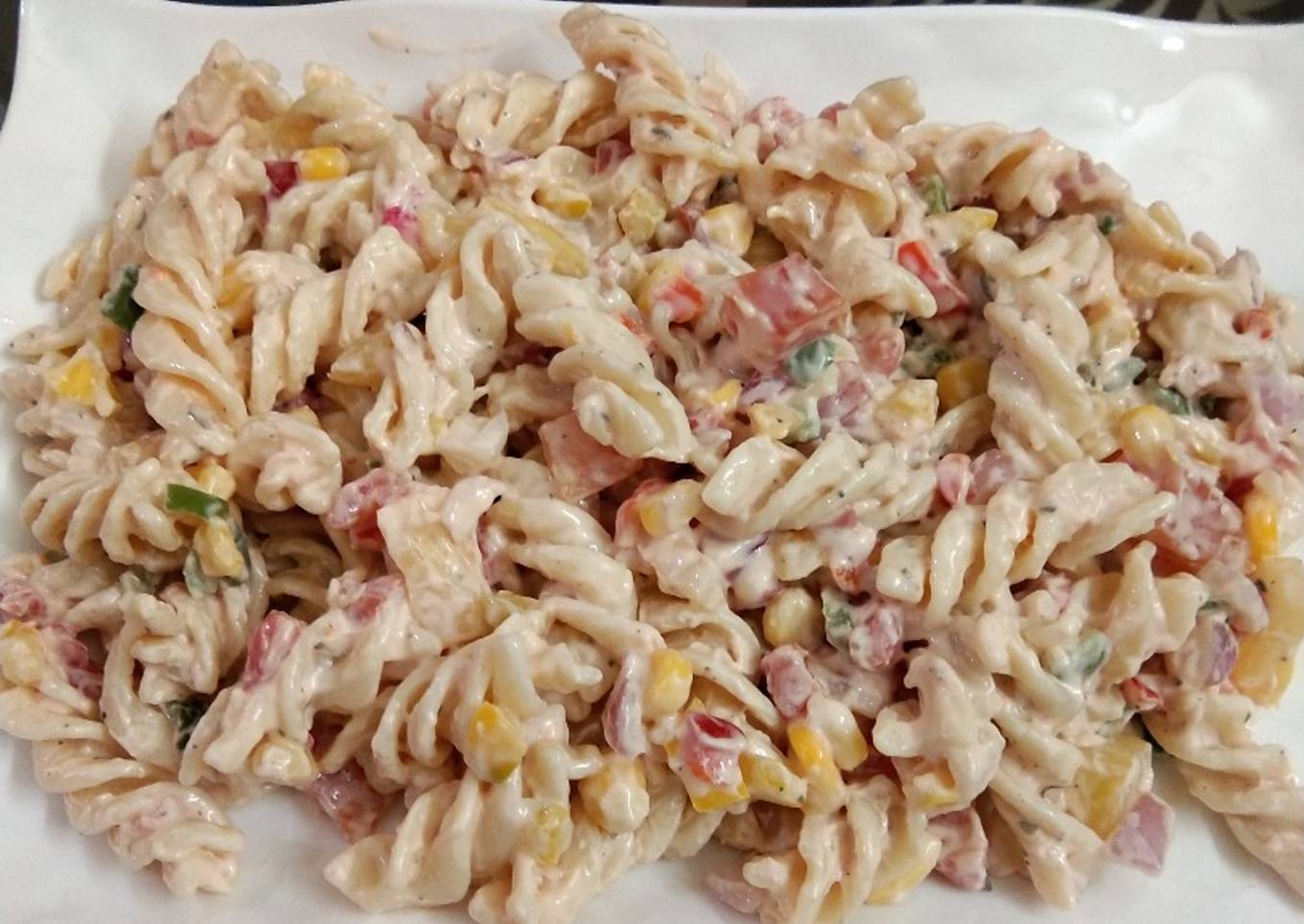 Recipe of Ultimate Pasta in thousand island dressing with sweetness of
fruit cocktail