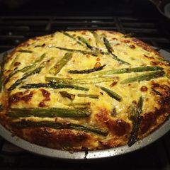 A picture of Asparagus Quiche with Spaghetti Squash Crust (Low Carb).