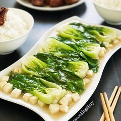 Japanese Tofu Bok Choi Oyster Sauce A picture of Japanese Tofu Bok Choi Oyster Sauce.