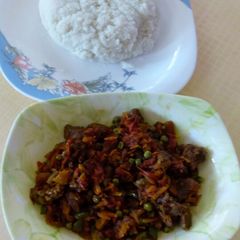 A picture of Vegmeat served with soft ugali.