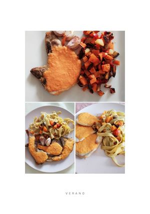 Una foto de Carne al horno con verduras y pasta: tres platos en una receta