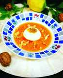 Queso fresco Burgos de Arias sobre puré de caqui