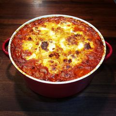A picture of Chicken Artichoke Pasta Bake.