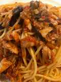Spaghetto al ragù di merluzzo e melanzane