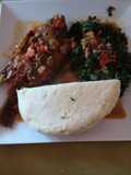 Wet fried fish, ugali and spinach