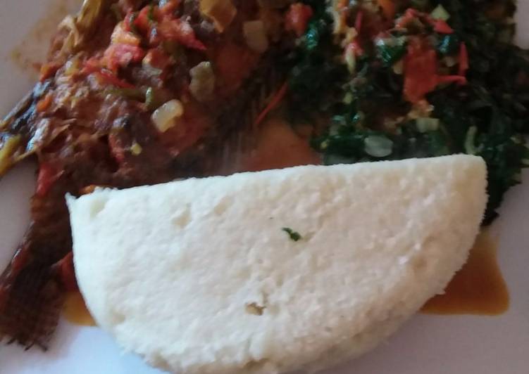 Simple Way to Make Award-winning Wet fried fish, ugali and spinach