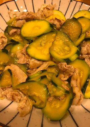 A picture of Stir-fried Zucchini and pork.