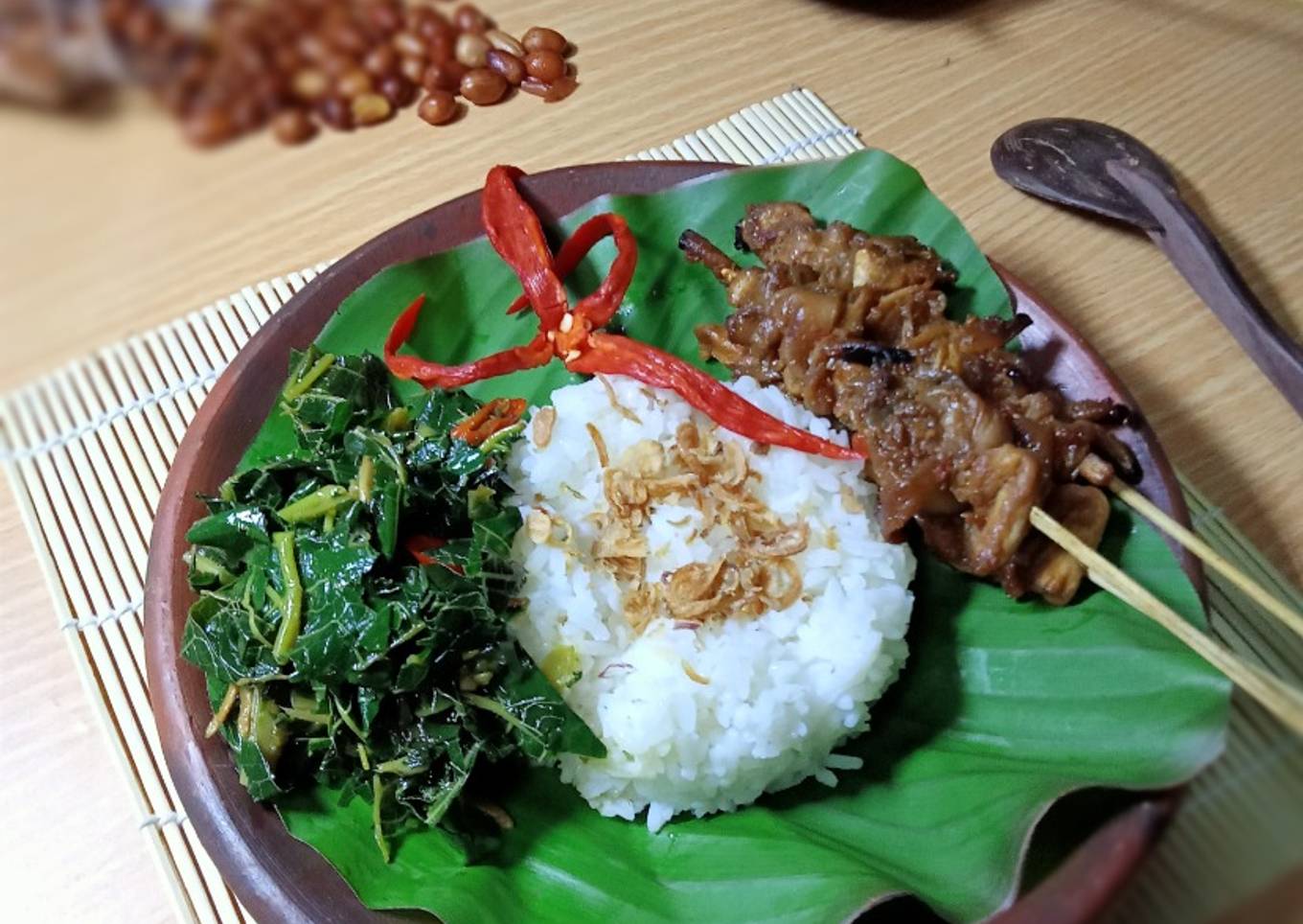 Sate jamur bumbu kacang🍄🍄 (Oseng daun pepaya)