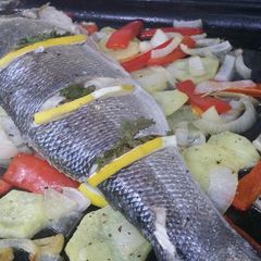 Roast seabass A picture of Roast seabass.
