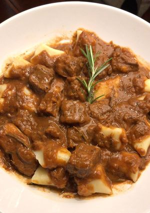A picture of Gnocchi with Goulash - A Borderland Dish.