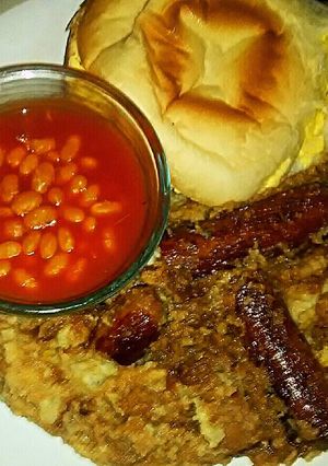 A picture of Tex's Bangers & Mash Pie 🐷🍲🧀🇬🇧.