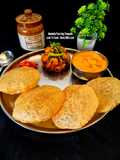 Aamras, Puri, Potato Dry Sabzi (Gujarati Mini Lunch Thali)