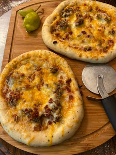 A picture of Bacon Double cheeseburger pizza.