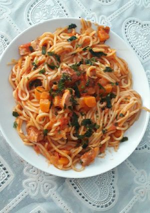 O poză a rețetei Spaghete cu șuncă afumată.