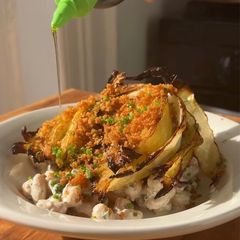 A picture of Charred Cabbage & Cheat Caesar Beans.